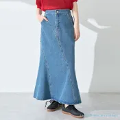 earth music 修身對角線剪裁合身牛仔魚尾裙