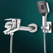 (店+)(JoyStyle)混水閥冷熱水龍頭全銅花灑套裝噴頭開關浴室浴缸三聯淋浴龍頭簡易限時下殺