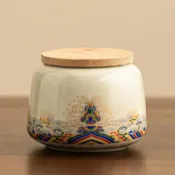 全球選品1館 生活百貨 汝窯迷你茶葉罐旅行罐茶具配件醒茶罐子茶倉竹蓋密封罐陶瓷儲物罐