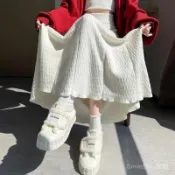針織大裙擺半身裙秋冬裙子女顯瘦高腰百褶傘裙中長新款a字裙半裙