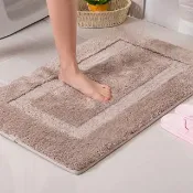 【G+ 居家】加厚記憶綿毛絨彈力吸水地墊40x60cm-口型淺咖啡(止滑墊/防滑墊/衛浴墊/玄關墊)
