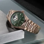 【CONSTANT 康斯登】HIGHLIFE系列 心跳鏤空玫瑰金真鑽機械腕錶/附贈綠色錶帶34mm(FC-310MPGRD2NH4B)