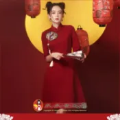 【現貨S-XXL秒出】紅月深紅繡花七分袖A擺旗袍 改良中式連身裙 婚禮喜宴洋裝｜水水女人國