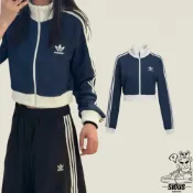 (店+)【adidas 愛迪達】［Siou's］Originals 海軍藍 薄款 華夫格撞色 短版休閒外套 -KC2646