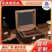 定製實木雪茄盒高檔雪松透明窗保溼翻蓋收納櫃包裝空禮品箱子路添是級權臺罪打得網陸購務是級