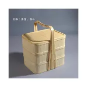 (店+)臺灣熱賣野餐拜拜神佛家用盒店外賣手提送餐籃竹編三層方形手工竹籃子