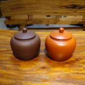 宜興紫砂茶葉罐藏茶圓滿款式原礦泥料清水泥與紫泥很適合儲存普洱茶老茶焙火茶也可以當醒茶罐茶甕-半斤容量