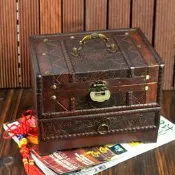 【可開發票】古風印花帶鎖梳妝盒桌面帶鏡手飾品復古收納中國風百寶盒古代盒子