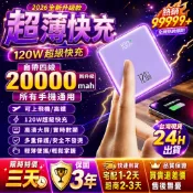 【限時下殺+WH標識】最新20000mAh大容量 120W行動電源 PD快充 自帶四線便攜 旅行行充 移動電源 可上飛機