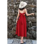 【臺灣出貨】👗 洋裝 海邊 蕾絲 性感 小可愛 旅遊穿搭 長裙 2025新款夏沙灘裙女長裙海邊矮個子吊帶露背連衣裙長款性
