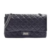 CHANEL 復刻菱格紋小牛皮鎖釦銀鍊2.55包(31.5cm-黑色)
