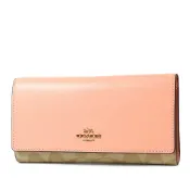 【HOTAI購】【COACH】緹花LOGO翻蓋釦式三折長夾-貝殼粉/全新展示品