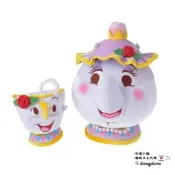 【噗嘟小舖】現貨 特價 日本正版 茶壺媽媽+杯子阿齊 玩偶組 刺繡 玫瑰 迪士尼 美女與野獸 茶壺太太 夫人 阿奇 娃娃