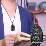 【MoonDy】項鍊 玉項鍊 翡翠項鍊 玉墜 天然墨翠A貨 翡翠 地藏王菩薩吊墜 墨玉冰種 避邪消 