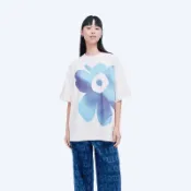 Marimekko 大號花卉印花女式街頭時尚減齡休閒 100% 純棉舒適上衣 T 恤 0313
