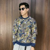 美國百分百【全新真品】KENZO 高田賢三 大學T 棉質 上衣 長袖T恤 老虎 滿版印花 深藍 J489