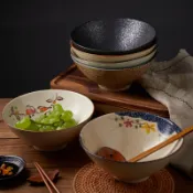 釉下彩手繪陶瓷碗 8英吋拉麵碗 學生泡麵碗 螺螄粉碗 日式斗笠碗 家用湯碗 大容量 加厚耐摔 好洗 0711