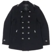【DOKODEMO】【5倍積分】成色極佳 △ BURBERRY BLACK LABEL Burberry Black Label 格紋襯裡 Logo 金屬紐扣絎縫羊毛雙排扣大衣 深海軍藍 M 碼 正品