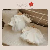  🌸像,花一樣🌸 現貨+預購 韓版網紗泡泡袖公主包屁洋裝 寶寶衣服 女寶寶 碎花 包屁衣 套裝 外出服 百日 收涎 抓周