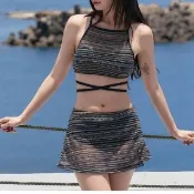 【SeasonsBikini 】削肩美背針織修身褲裙顯瘦中高腰泳衣-15