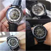 EMPORIO ARMANI  阿曼尼 簍空機械皮錶 43 MM 【Watch On-line Store 】