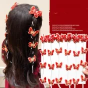 aaa【農曆新年】女孩紅色蝴蝶髮夾韓式春節髮飾套裝