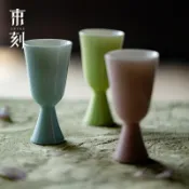 新款小衆高顔值茶具 束刻原礦單色釉手工高足茶杯功夫茶具品茗杯玉瓷單杯子聞香杯酒杯