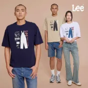 Lee 吊帶褲設計圖短T 男女適穿 深藍 卡其 白色 LB602047