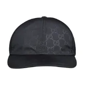 GUCCI 古馳 雙G壓紋印花LOGO帆布拼接網布帽子(黑)