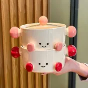 CIYI瓷宜 🤍卡通腳丫雙耳泡麵碗 帶蓋款 學生宿舍 個人專用 螺螄粉碗 湯碗餐具 高顏值可愛 防燙耐熱 0711