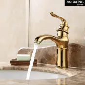 金色龍頭全銅仿古水龍頭 歐式冷熱水 臺下盆洗臉盆黑古銅面盆龍頭 JSLT