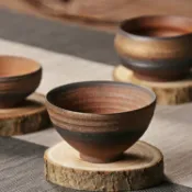 全球選品1館 生活百貨 粗陶小茶杯品茗杯 功夫茶具柴燒日本主人杯盞碗 復古單斗笠杯