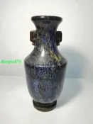 創匯時期石灣窯花瓶，藍鈞釉變雙耳花瓶，古樸典雅，窯變色彩漂亮7319