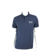 Emporio Armani EA7反光字母植絨線條滾邊袖棉質深藍短袖POLO衫(男款)