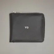 『日本代購Y-3』正品 ADIDAS Y-3 經典字體黑色全牛皮拉鍊式短夾