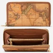 【Alviero Martini】義大利地圖包 拉鍊12卡長夾19cm(地圖黃)