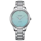 CITIZEN 星辰錶LADY'S 簡約湖水綠面光動能女錶 不鏽鋼錶帶 34mm EM1220-58Y 台灣公司貨