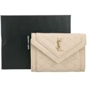 【YSL】Saint Laurent Gaby 衍縫小羊皮信封卡片夾/零錢包(卡其色)