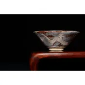 《部町》日本 志野燒 名家 野田東山造 鼠志野 平茶碗｜抹茶 茶道具 茶道 花道 花藝 神社 京都 古董 茶碗 茶杯