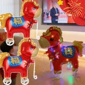 2026馬年鋁箔氣球中國新年站立行走舞獅氣球兒童充氣玩具春節派對裝飾