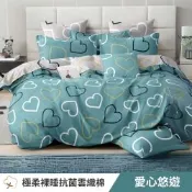 寢安家居 台灣製抗菌舒柔棉 兩用被床包組 雙人 四件組 (床包/床單/床罩) 愛心悠遊