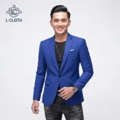 L Cloth 男士正裝西裝外套單鈕扣修身版型高級畢業婚禮休閒 MC 伴郎寶藍色電動藍色