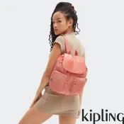 Kipling 華麗粉橘翻蓋雙肩後背包-ANTO S