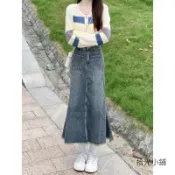 【拾光小鋪】復古中長款牛仔魚尾裙女設計感遮胯高腰百搭半身a字顯瘦包臀裙子