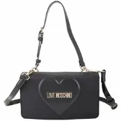 LOVE MOSCHINO 皮革拼尼龍翻蓋手提/斜背腋下包(黑色)