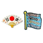 日本扇子辦公磁鐵+日本 Q版 鯉魚旗刺繡裝飾貼【2件組】吸鐵紀念