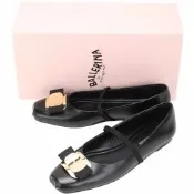 Salvatore Ferragamo New Vara 小羊皮一字帶芭蕾舞平底鞋(黑色)