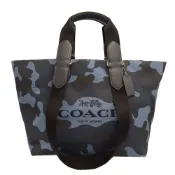 【COACH】帆布手提肩背購物托特包(迷彩藍)