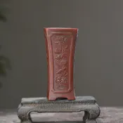 紫砂花盆 蘭花盆 陶瓷花盆 刻繪古典四方盆 盆栽容器 多肉花盆 辦公室桌面擺件 仿古粗陶盆 園藝花器 盆器 擺飾 小花盆