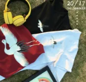 FINDSENSE服飾 FINDSENSE 時尚潮流 男 百搭 日系 印花 鶴 短袖T恤 圓領上衣短T 特色短T